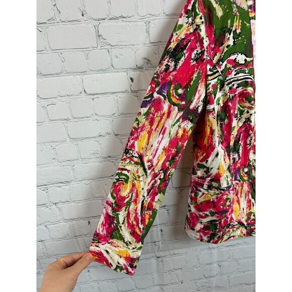 CHICO'S cotton stretch multicolor zipper unlined jacket blazer size 1 M - Picture 5 of 9